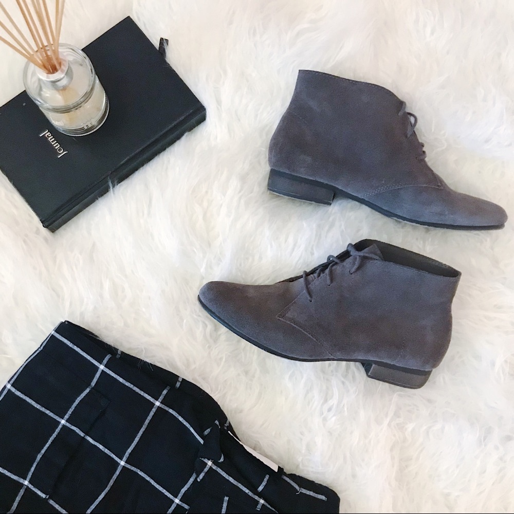 Charcoal Gray Suede Lace-up Booties